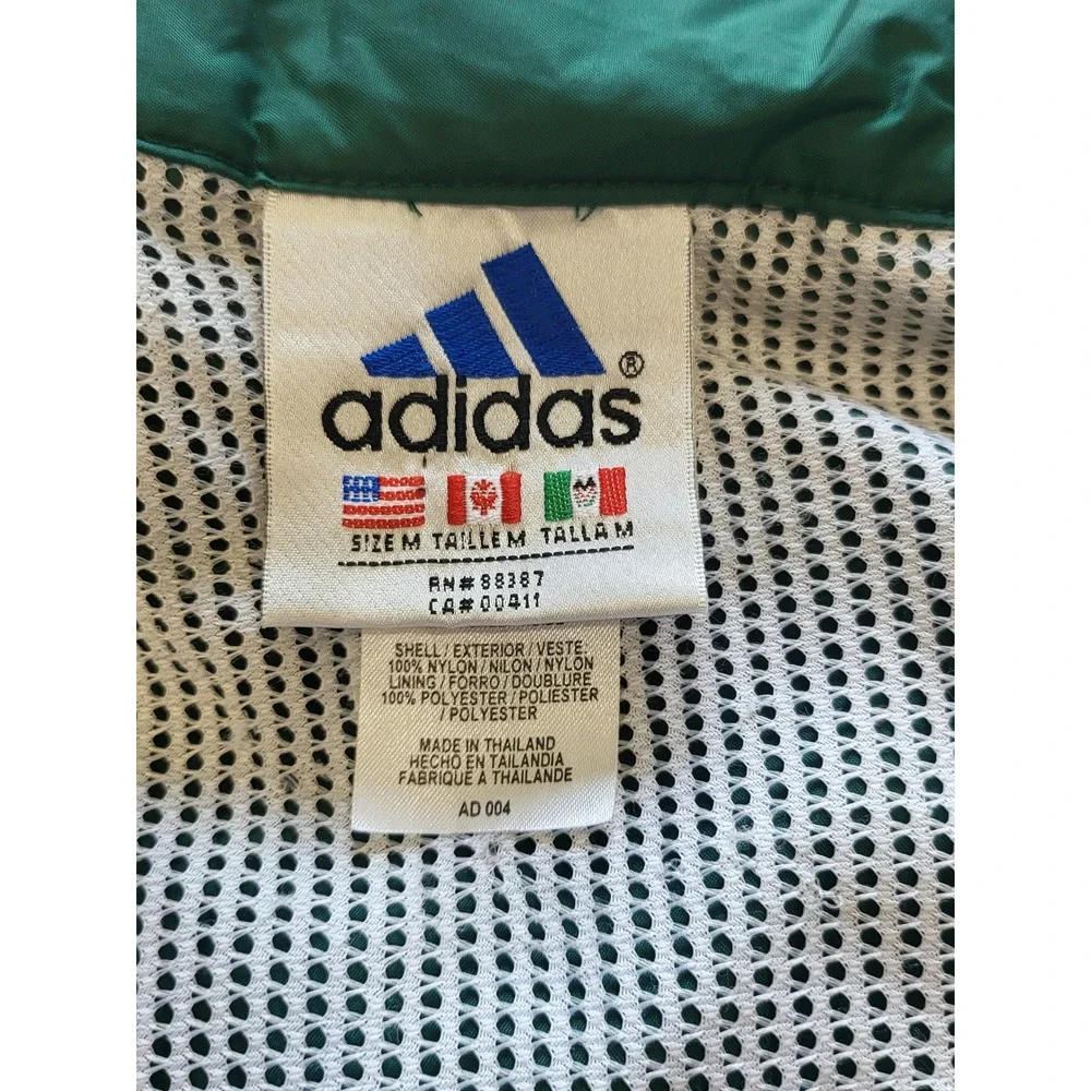 Adidas Mens Vintage Windbreaker Track Jacket Green White Full Zip Mesh Lined M